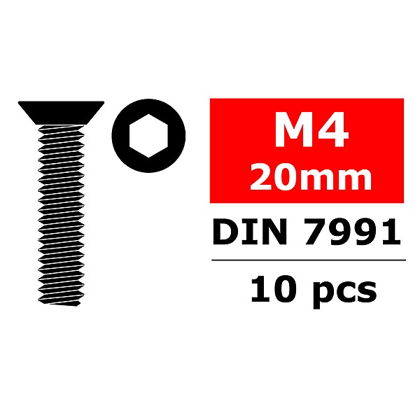 TEAM CORALLY STEEL SCREWS M4 X 20MM HEX FLAT HEAD 10 PCS