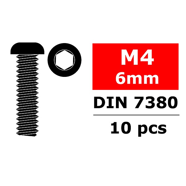 TEAM CORALLY STEEL SCREWS M4 X 6MM HEX BUTTON HEAD 10 PCS