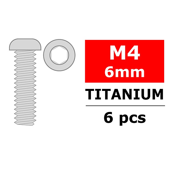 TEAM CORALLY TITANIUM SCREWS M4 X 6MM HEX BUTTON HEAD 6 P