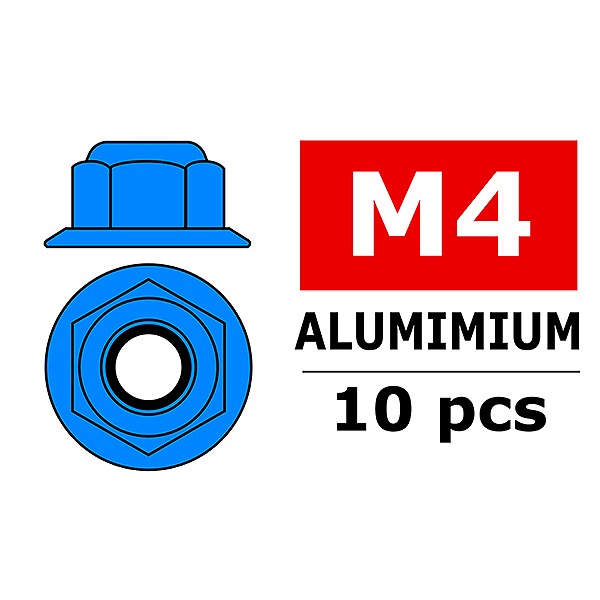 TEAM CORALLY ALUMINIUM NYLSTO P NUT M4 FLANGED BLUE 10 P