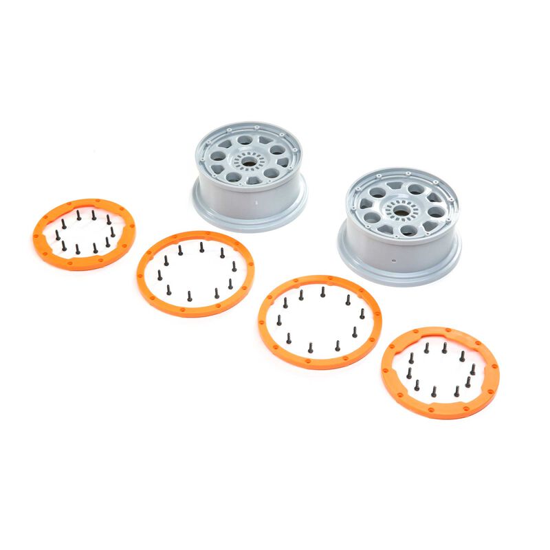 1/5 Front/Rear 4.75 Beadlock Wheels 24mm Hex Silver/Orange (2): DBXL-E 2.0