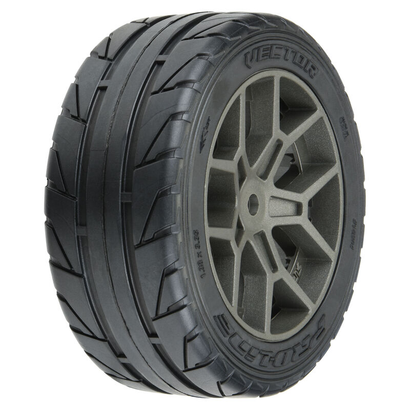 1/8 Vector S3 Front/Rear 35/85 2.4 Belted Mounted Tires 14mm Gray: Vendetta