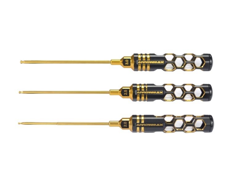 Ball Driver Hex Wrench Set 2.0, 2.5 & 3.0 X 120mm - 3 ARROWMAX (Honeycomb Tools Black Golden)