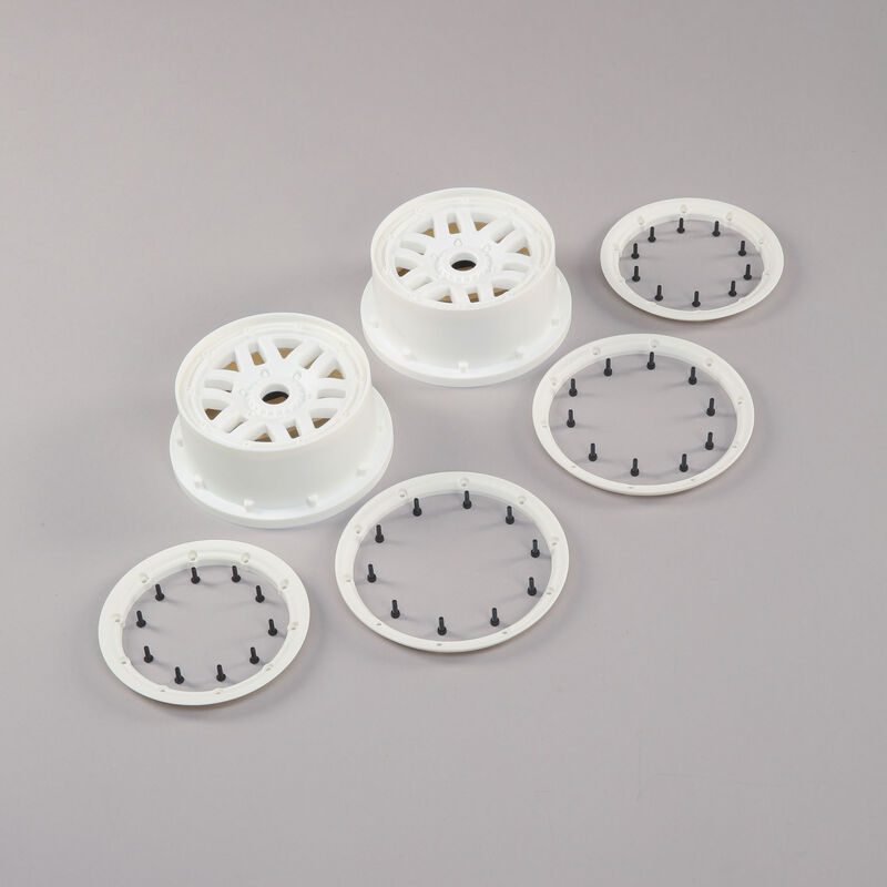 1/5 Front/Rear 4.75 Wheel and Beadlock Set 24mm Hex White (2): 5ive-T 2.0