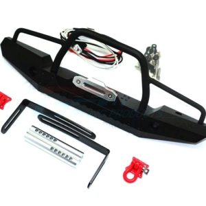 PARAURTI ANTERIORE IN ALLUMINIO CON LUCI A LED PER CINGOLATI (A)-SET DA 30 PEZZI GPM ROADTECH SCALE ACCESSORI TRX4 SCX10 II nero