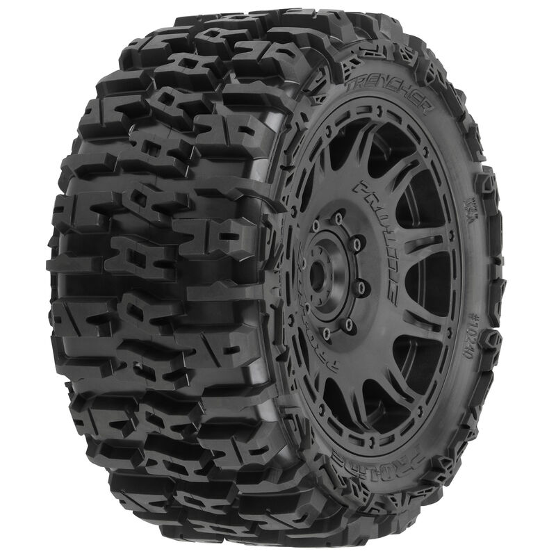 1/6 Trencher F/R 5.7 Tires Mounted 24mm Black Raid 8x48 Hex (2)