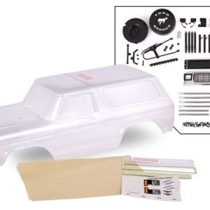 Carrozzeria Ford Bronco 1979 trasparente, tagliata, forata con accessori e decals