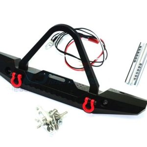 PARAURTI ANTERIORE IN ALLUMINIO CON LUCI A LED PER CINGOLATI (B)-SET DA 19 PEZZI GPM ROADTECH SCALE ACCESSORI TRX4 SCX10 II nero