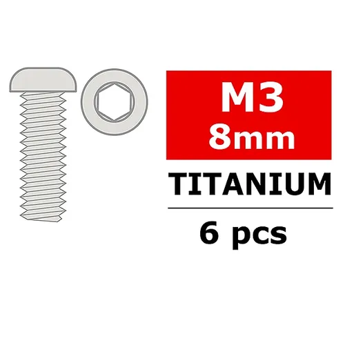 CORALLY TITANIUM SCREWS M3 X 8MM HEX BUTTON HEAD 6 PCS - (C-34021)