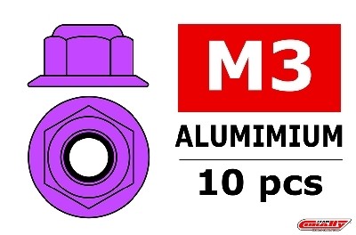 CORALLY ALUMINIUM NYLSTOP NUT M3 FLANGED PURPLE 10 PCS - (C-31122)