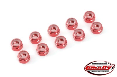 CORALLY ALUMINIUM NYLSTOP NUT M2 RED 10 PCS - (C-31015)