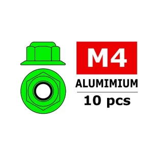 CORALLY ALUMINIUM NYLSTOP NUT M4 FLANGED GREEN 10 PCS - (C-31131)
