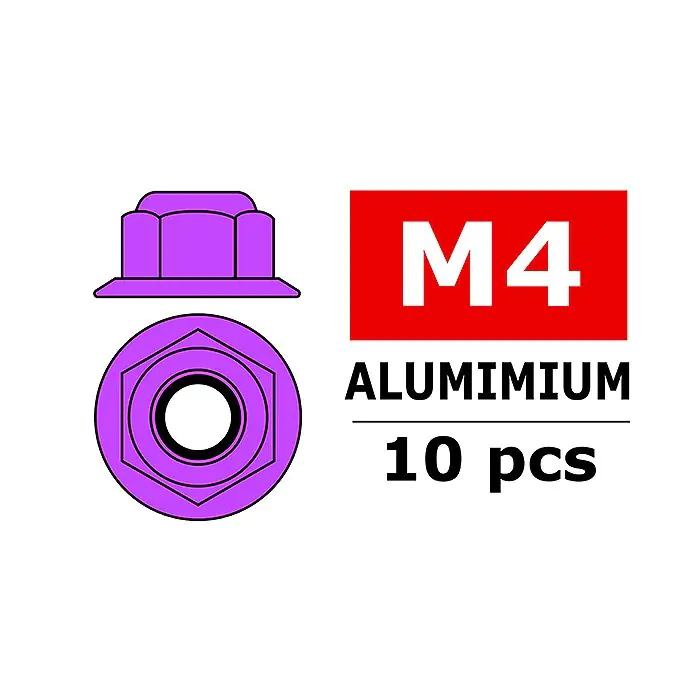 CORALLY ALUMINIUM NYLSTOP NUT M4 FLANGED PURPLE 10 PCS - (C-31132)