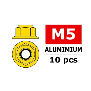 CORALLY ALUMINIUM NYLSTOP NUT M5 FLANGED GOLD 10 PCS - (C-31140)