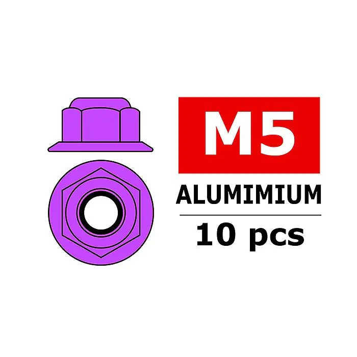 CORALLY ALUMINIUM NYLSTOP NUT M5 FLANGED PURPLE 10 PCS - (C-31142)