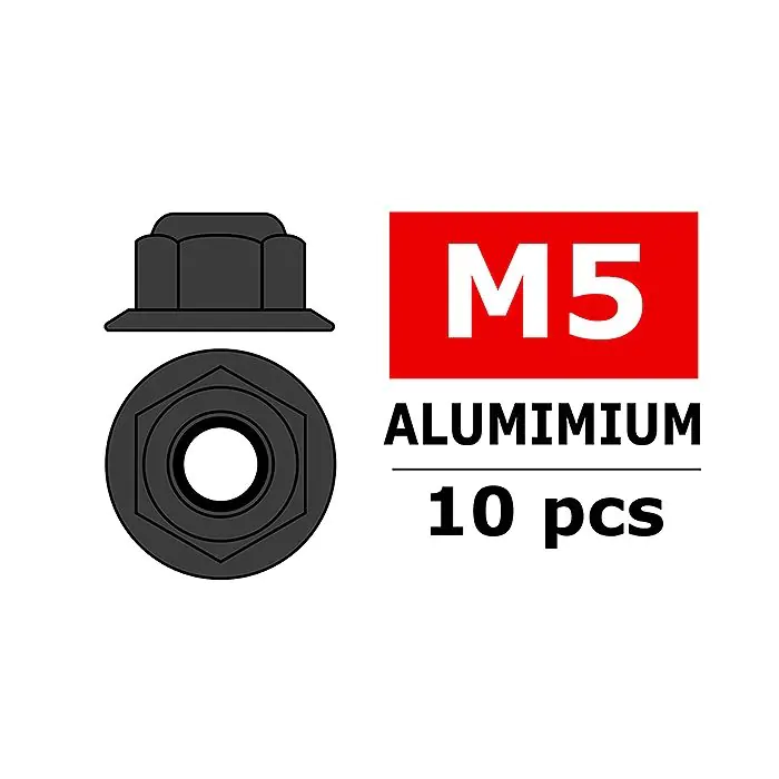 CORALLY ALUMINIUM NYLSTOP NUT M5 FLANGED GUN METAL 10 PCS - (C-31143)