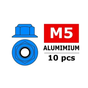 CORALLY ALUMINIUM NYLSTOP NUT M5 FLANGED BLUE 10 PCS - (C-31144)