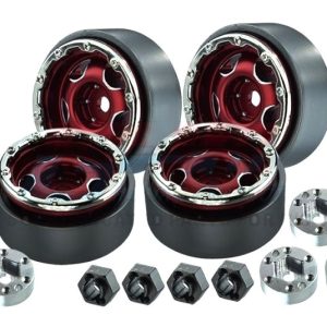 Cerchi beadlock SLVR 1.0 a stella in alluminio rosso 26,5x13,2mm (4 pz) per TRX-4M / SCX24