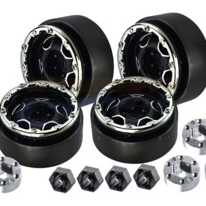 Cerchi beadlock 1.0 a stella in alluminio nero 26,5x13,2mm (4 pz) per TRX-4M / SCX24