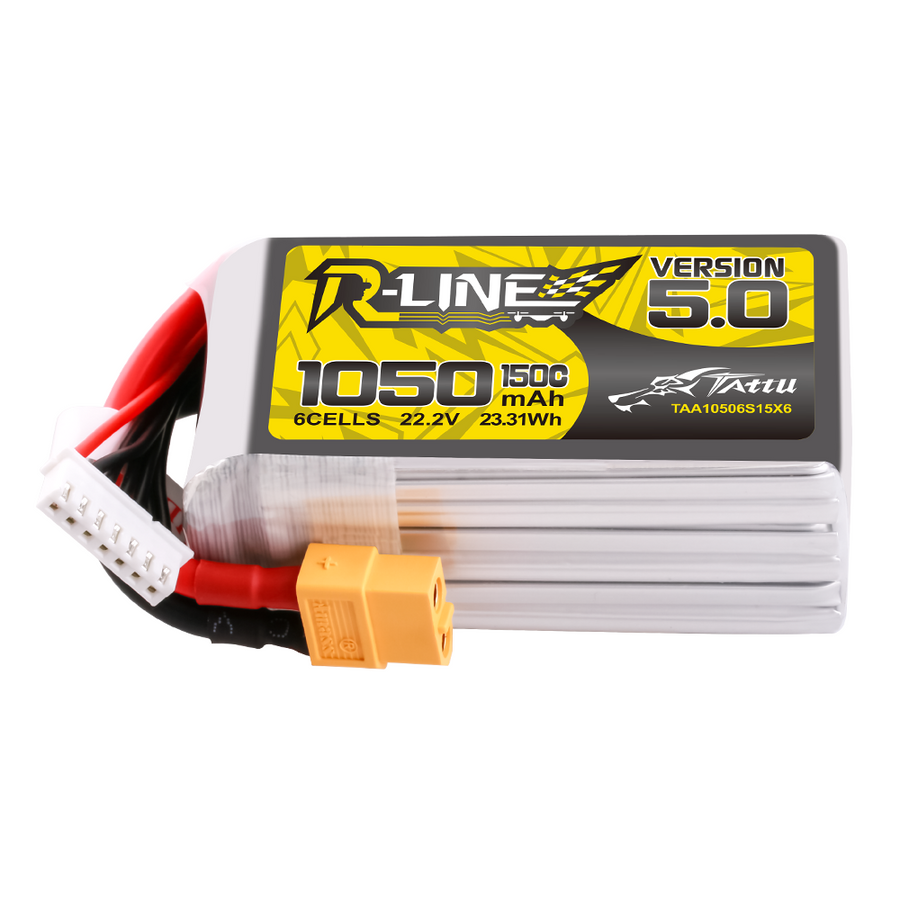 Tattu R-Line Version 5.0 1050mAh 22.2V 6S 150C Lipo Battery Pack with XT60 Plug - 6 Celle