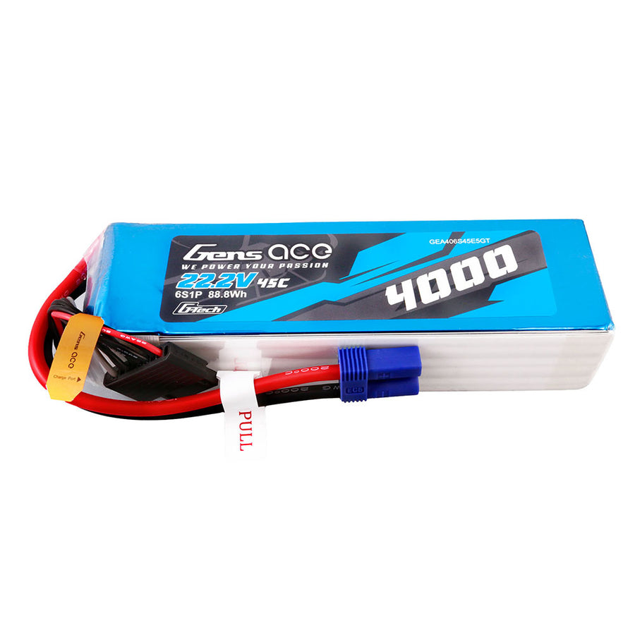 Gens ace G-Tech 4000mAh 22.2V 45C 6S1P Lipo Battery Pack with EC5 plug - 6 Celle