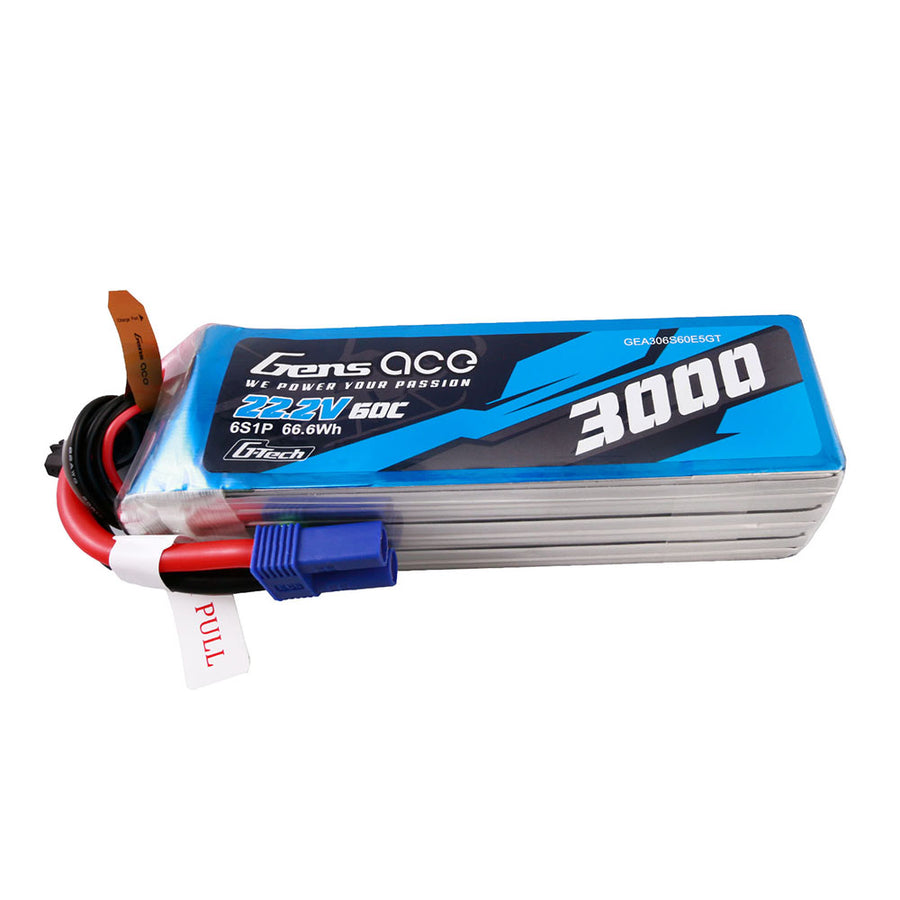Gens ace G-Tech 3000mAh 22.2V 60C 6S1P Lipo Battery Pack with EC5 plug - 6 Celle