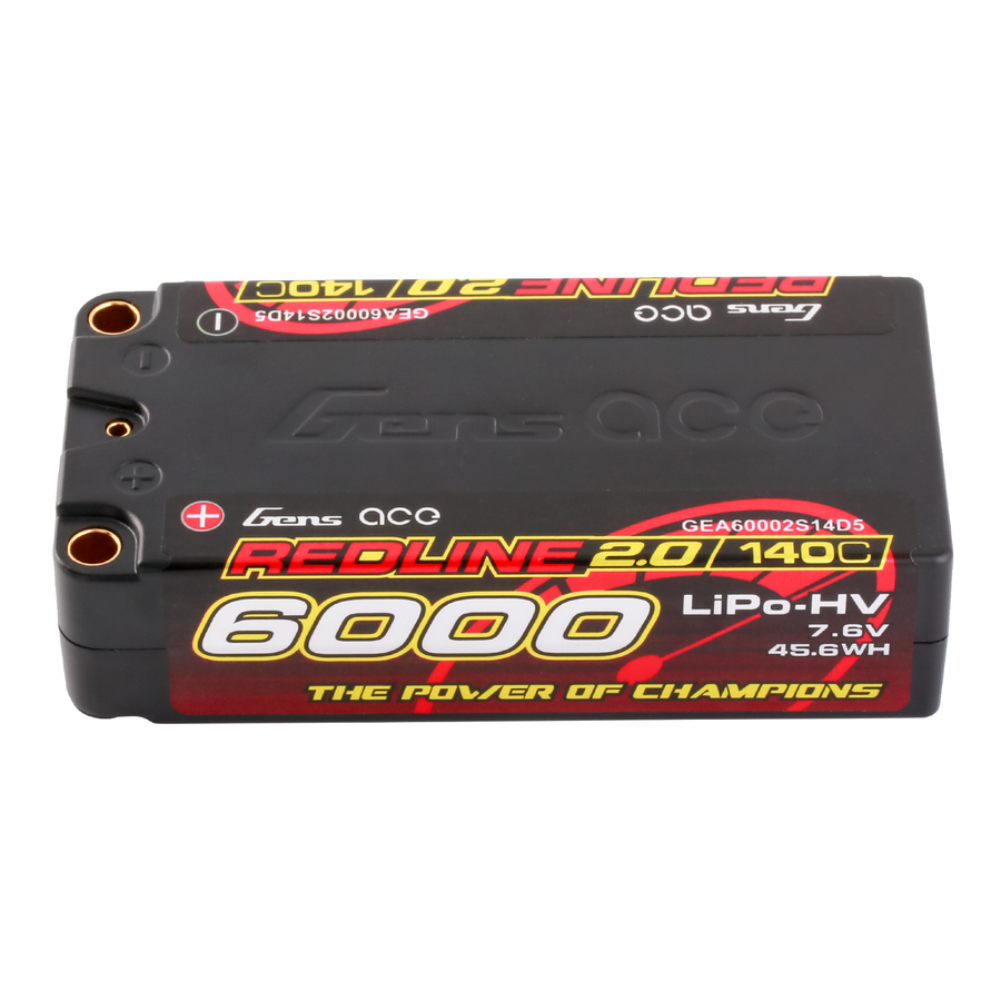 Gens ace Redline 2.0 Series 6000mAh 2S2P 7.6V 140C HardCase HV Lipo Battery Pack with Hardcase 63# - 2 Celle